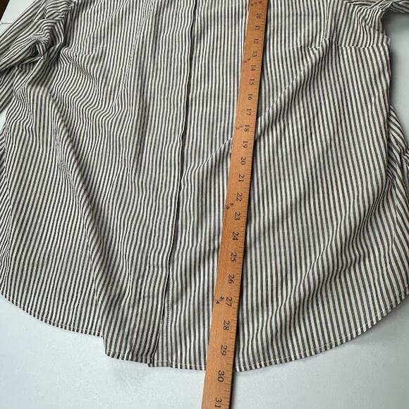 Talbots Top Womens 2X Gray White Striped Button Up Long Sleeve Career Preppy - Picture 9 of 11